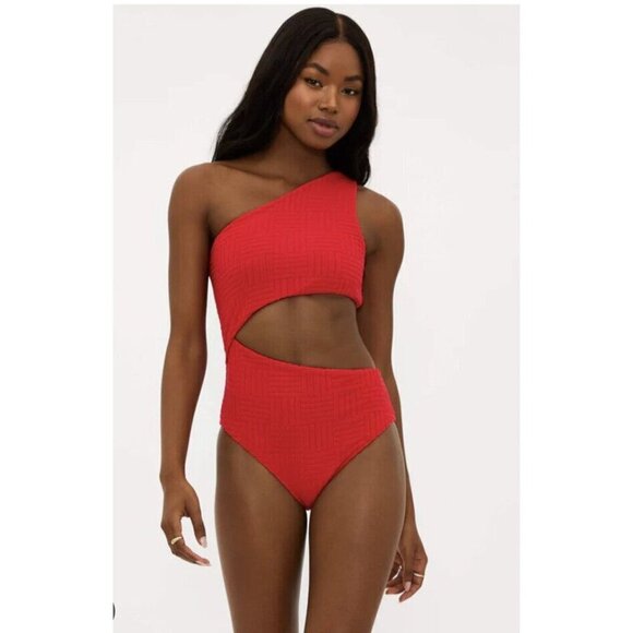 Beach Riot One Piece Swimsuit One Shoulder Side Celine Ribbed Wine Color XS (D1 - Picture 4 of 12